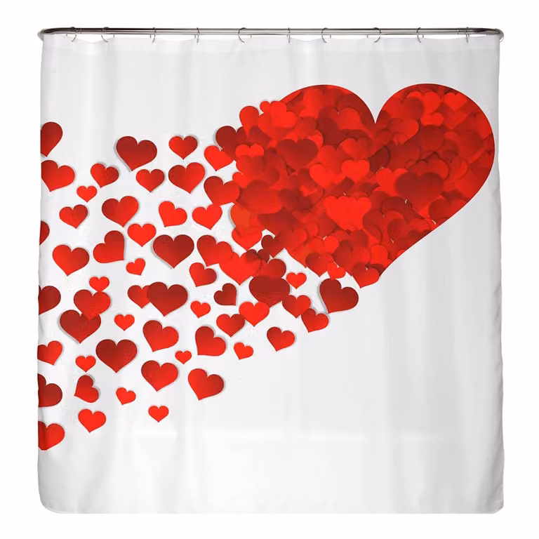 home24 Gerecycleerd douchegordijn Hart microvezel rood wit B: 180 cm, H: 200 cm