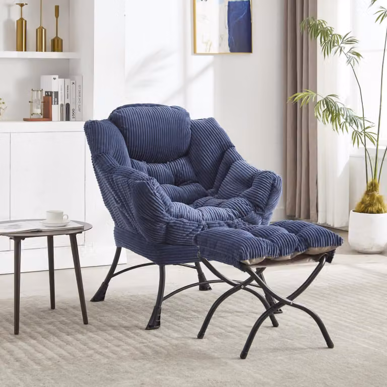 Aosom Loungefauteuil met hocker in marineblauw