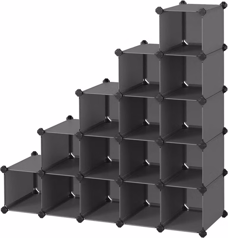 Modulaire Cube Opbergkast met 16 Vakken en Verstelbare Planken - Grijs