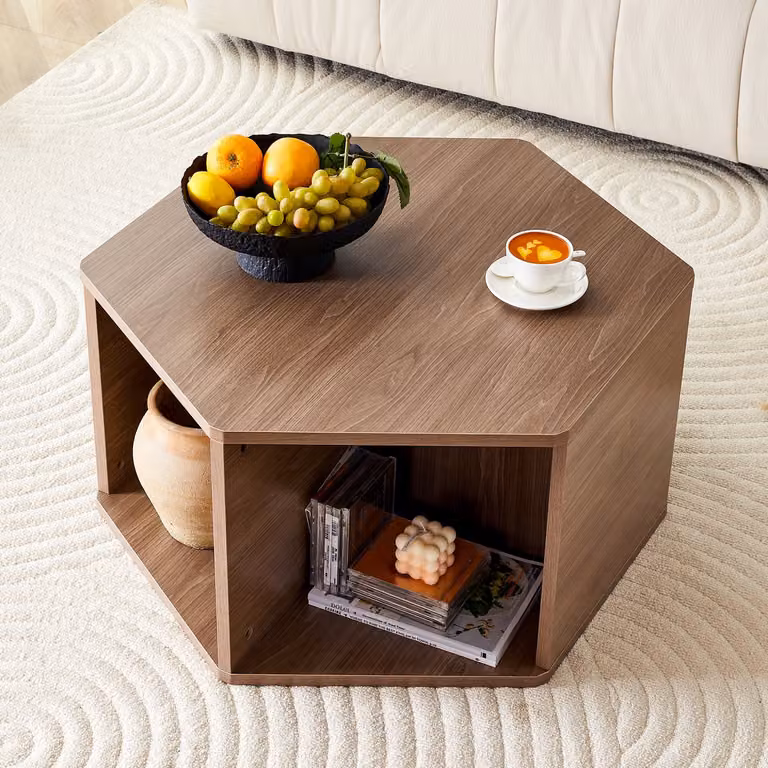 STILVORA Salontafel - Zeshoekig Design - MDF met Walnootstructuur - Bruin - B: 79 cm, D: 69,4 cm, H: 40 cm