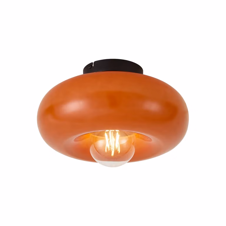 Qazqa Retro plafondlamp zwart met oranje glas, Diameter: 30 cm