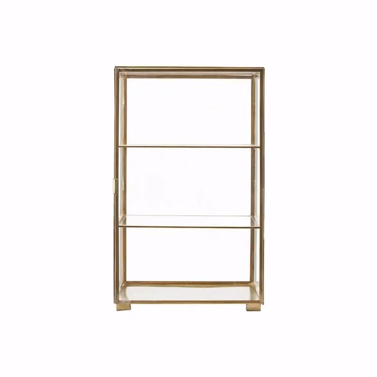 House Doctor Messing Kast met Glazen Deuren en Interne Planken, Bruin en Goud