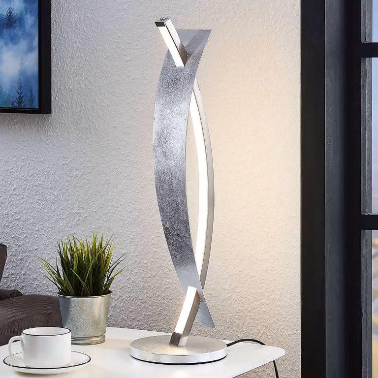 Lucande Marija LED tafellamp - Zilver/Chroom - Dimbaar - Modern