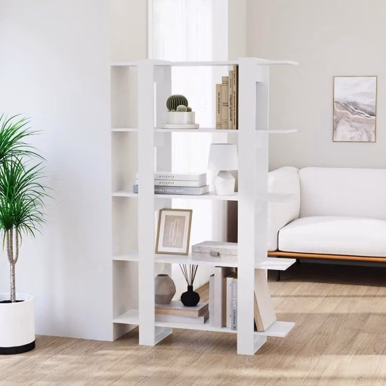 Hoogglans witte boekenkast kamerverdeler voor woonkamer, slaapkamer of thuiskantoor - B/D/H: 100 x 30 x 160 cm