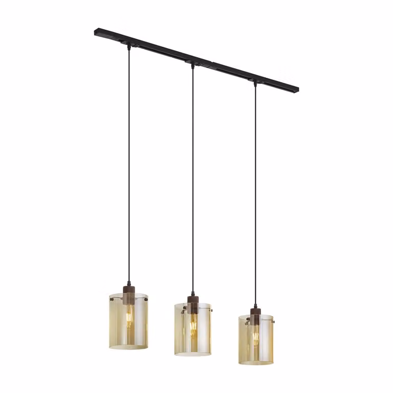 Qazqa Modern railsysteem zwart met 3 amber glazen hanglampen en E27 fitting