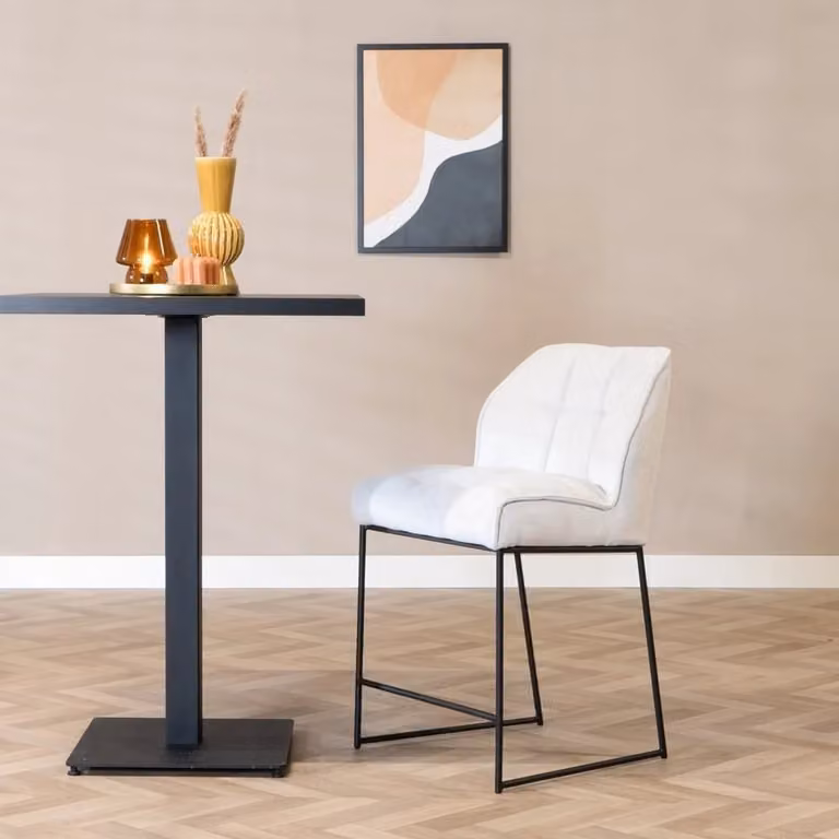 Scandinavische barkruk Jelle Bronx71 wit/zwart met textiel en metaal, Hoogte: 70 cm