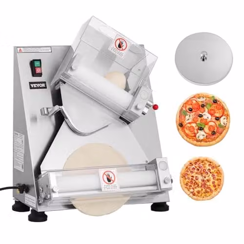VEVOR Elektrische Pizzadeegpers met instelbare dikte, 370 W, Zilver