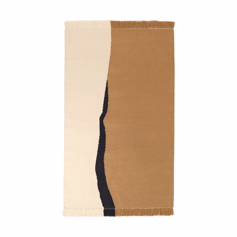 Ferm Living Soil Kelim wollen vloerkleed met franjes, zand, wit, beige en bruin, B/D: 140 x 200 cm