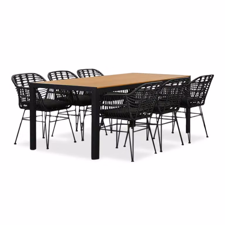 LUX outdoor living Manchester Natural/Napels dining tuinset voor 6 personen van polywood en wicker, 205 cm