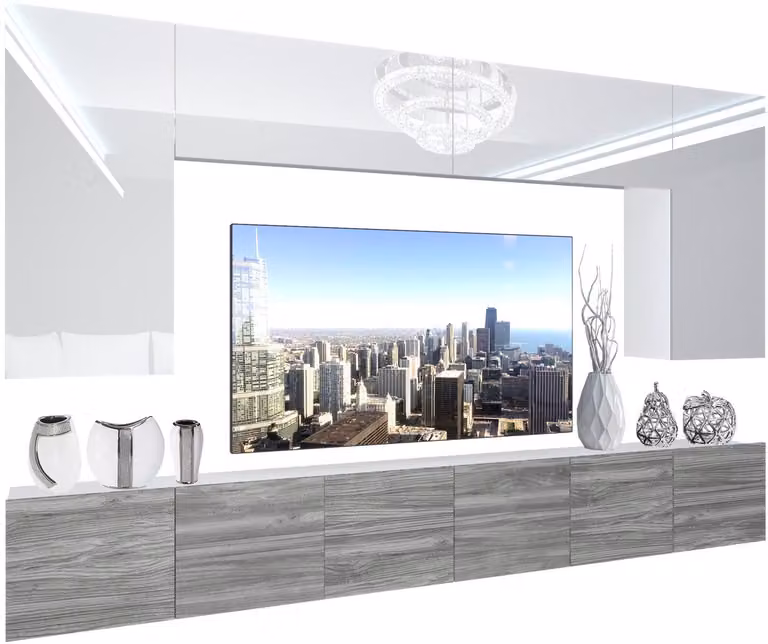 BELINI Wandmeubel NEX 2 - TV-Wandkast Set met LED-Verlichting - Wit / Glamour Hout - Hoogglans Fronten