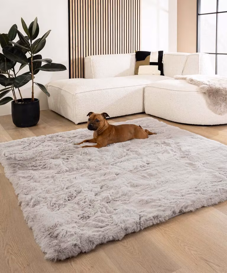 Tapeso Comfy Deluxe Fluffy vloerkleed vierkant lichtgrijs 160 x 160 cm