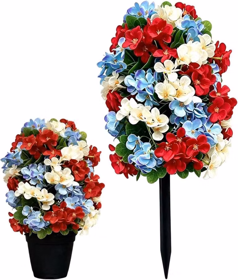Kunsthortensia Boom - Nep Bloemenstruik - Weerbestendige Decoratie - Hoogte: 50 cm - Rood Wit Blauw