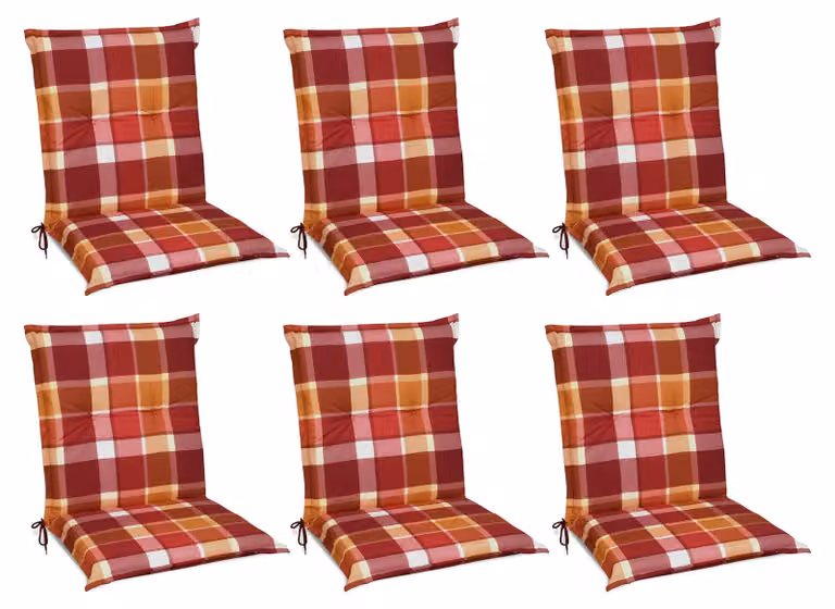 Beautissu Sunny RO 6-delige set lage rugleuning kussens, rood geruit, 100 x 50 cm
