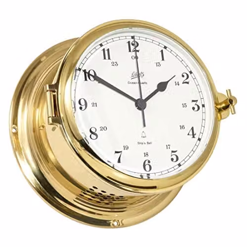 Delite Schatz Royal glazen klok met kwartsuurwerk en gepolijst messing, Diameter: 180 mm