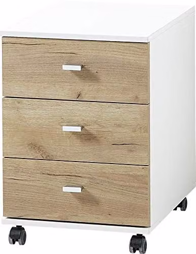 Germania GW-Lioni Ladeblok met wieltjes, wit/imitatie-eiken, B: 40 cm, H: 57 cm, D: 49 cm