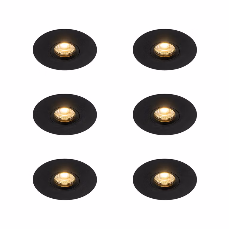 Qazqa Moderne ronde inbouwspot zwart met warm wit licht