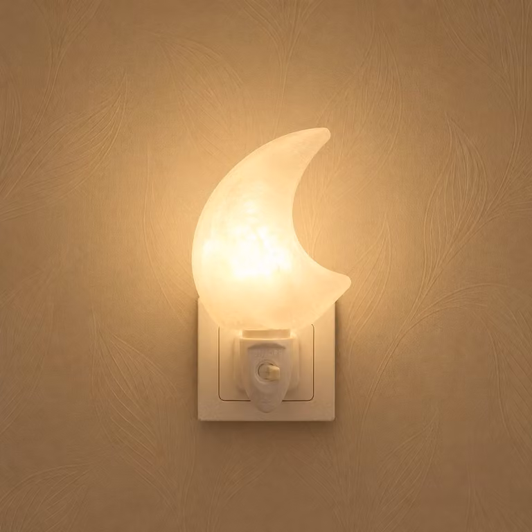 ThaleiaDesign Maanlamp van Himalayazout - Wit Zoutsteen Sfeerlamp voor Slaapkamer, Babykamer en Meditatie