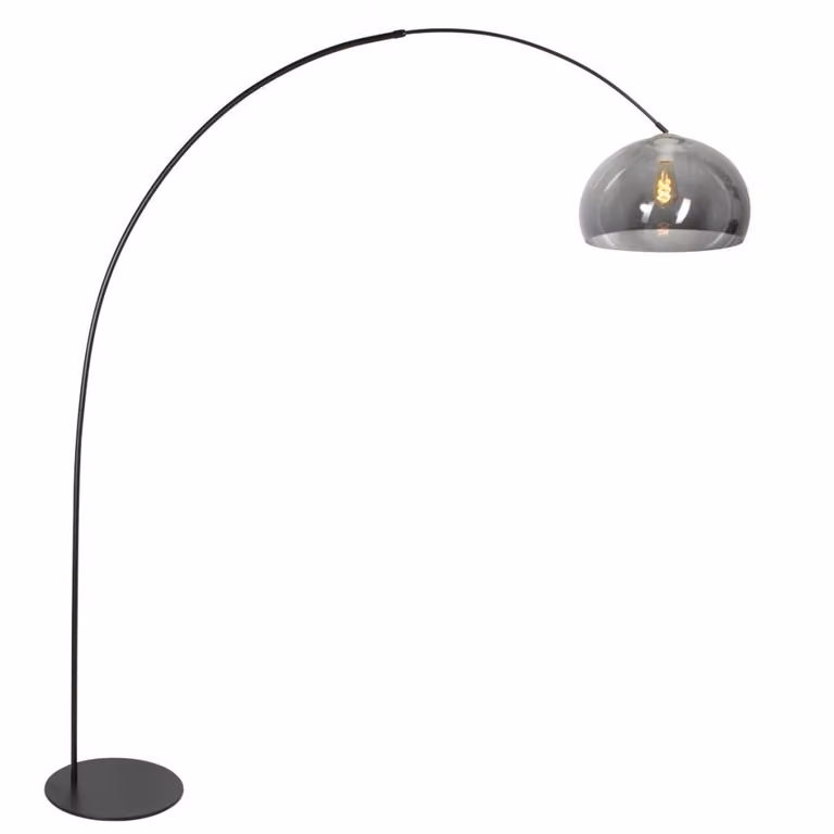 Steinhauer Curve Zwarte Booglamp met Grijs Glas - Hoogte: 210 cm, Breedte: 150 cm