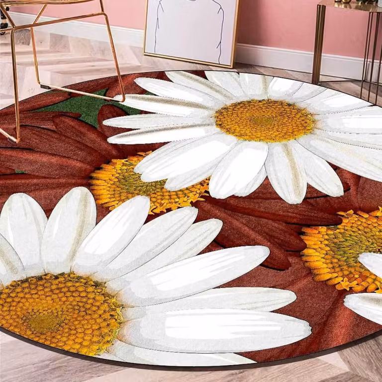 Rond Microfiber Vloerkleed met Bloemig Design - Bruin - Ø 140 cm