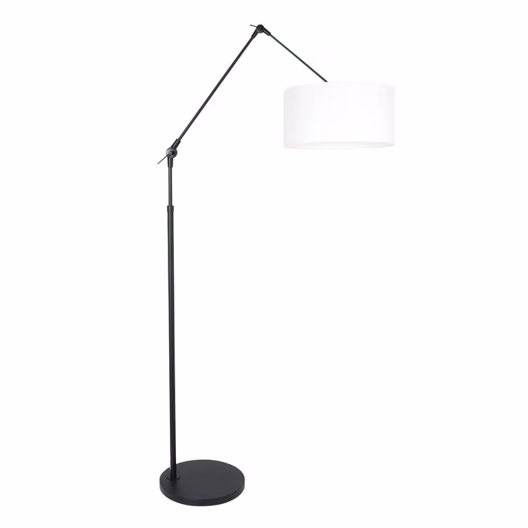 Steinhauer Prestige Chic Vloerleeslamp zwart met witte linnen kap, Hoogte: 210 cm, Diameter kap: 40 cm
