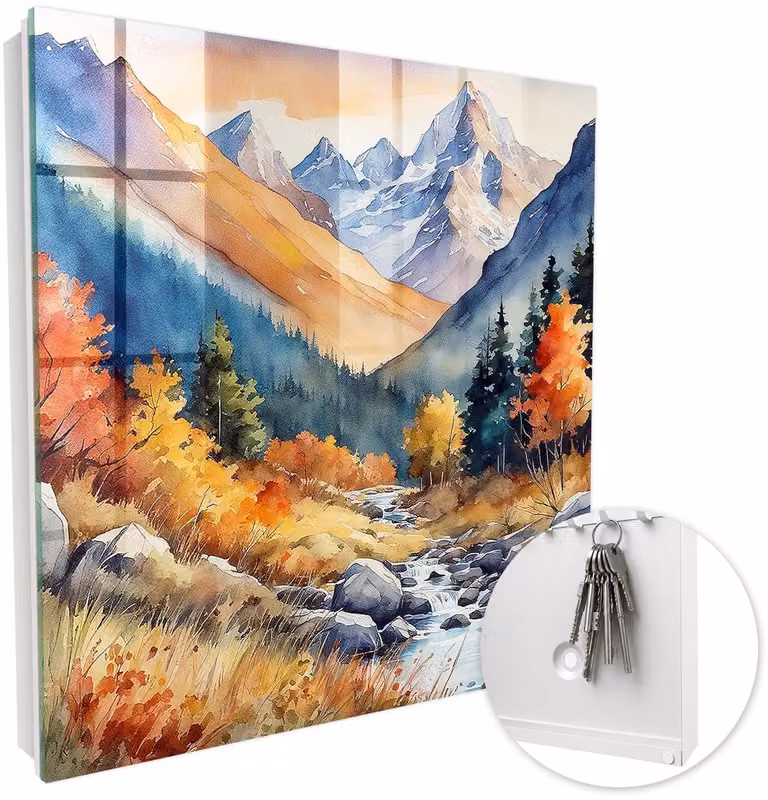 Coloray Sleutelbox met 50 haken - Herfstbergen Design - Oranje - B/D/H: 30 x 30 x 5 cm