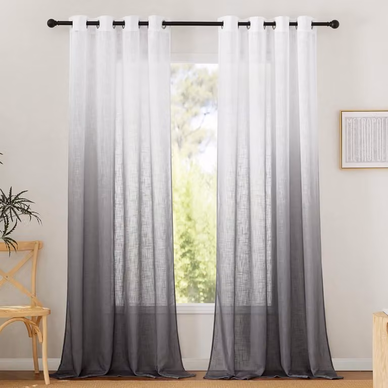 Set van 2 Linnenlook Gordijnen in Landelijke Stijl - Semi-Transparant - H 220 x B 140 cm