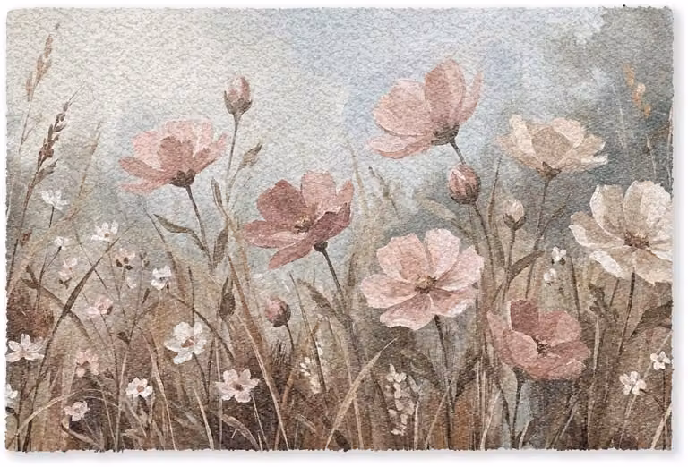 MuchoWow Deurmat met Botanische Bloemenprint in Pastel - Binnenmat - Breedte: 180 cm, Diepte: 120 cm