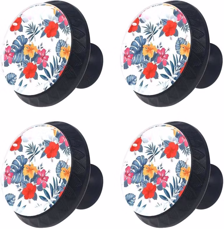 Set van 4 multicolor ladeknoppen met uniek tropisch design voor het decoreren en opknappen van meubels