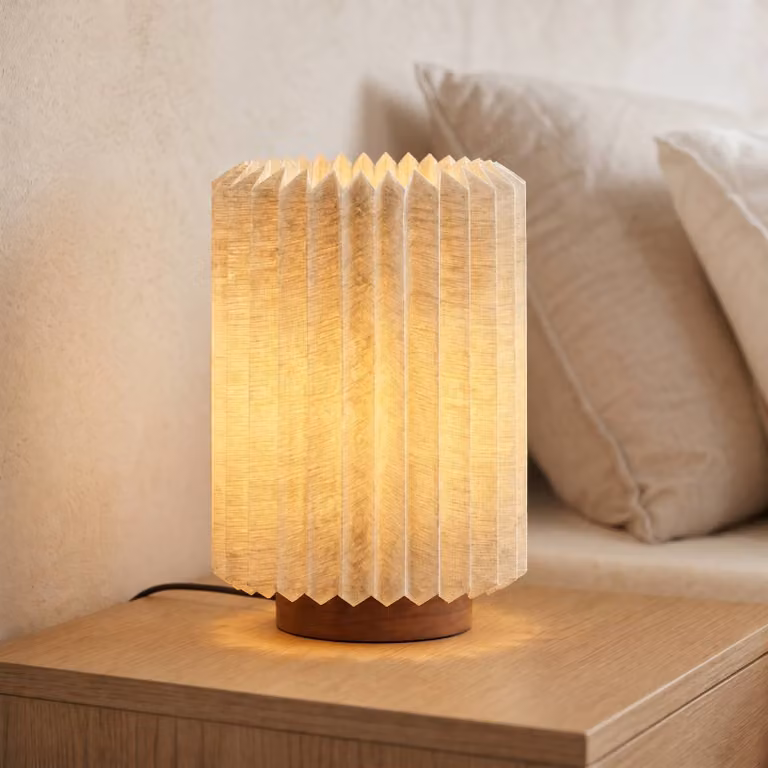 Lindby Maveo Scandinavische Tafellamp in hout en textiel, bruin/grijs/beige, Hoogte: 30 cm
