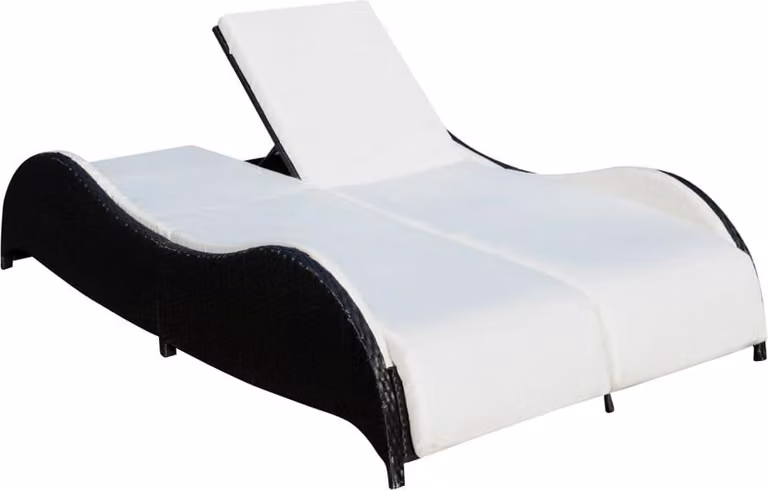 vidaXL Dubbele ligbed met kussen, polyrotan, zwart