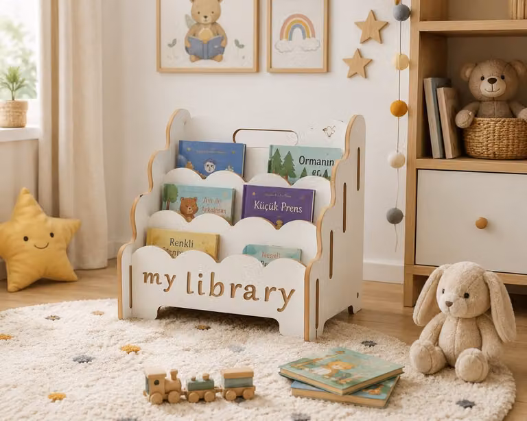 My Library Montessori Kinderboekenkast van MDF – 3-Vaks Wit Boekenrek voor Kinderkamers – B/D/H: 36,5 x 30,5 x 20,5 cm