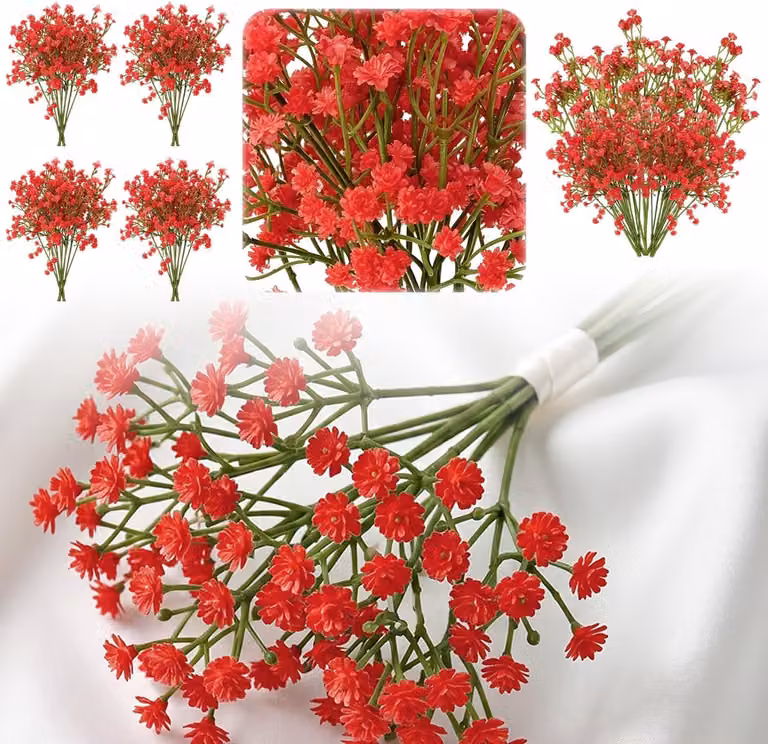 Set van 6 rode kunstbloemen voor decoratie van uw huis of bruiloft