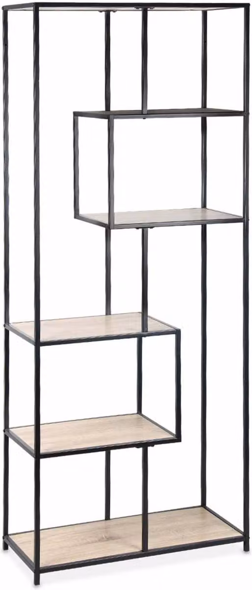 Sweek Open wandkast metaal asymmetrisch met 6 vakken, Loft, Hoogte: 185 cm, Breedte: 77 cm