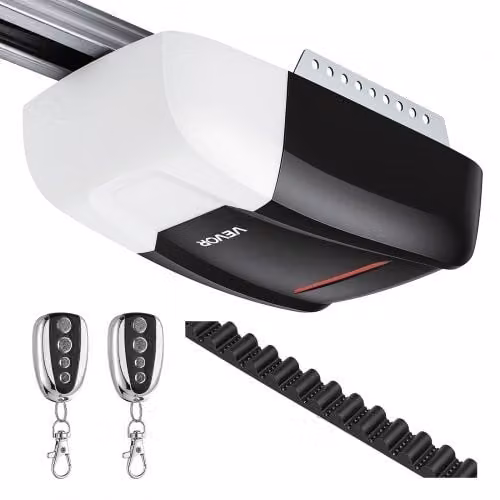 VEVOR Garagedeuropener met riemaandrijving, 1000N trekkracht, modern design, zwart-wit