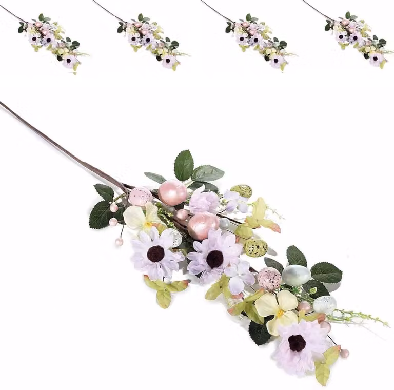 Set van 4 Paastakken met Eieren - Multicolor Kunstbloemen Decoratie met Vormbare Steel