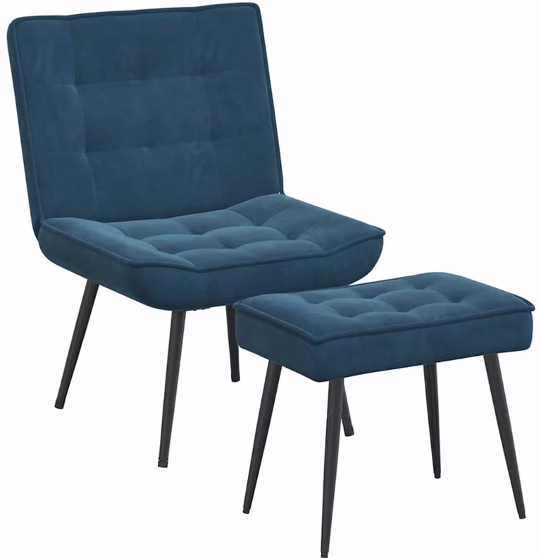 vidaXL Relaxstoel met voetenbank in blauw fluweel