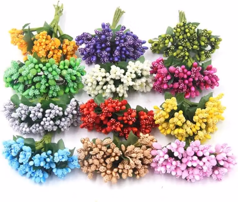 144 stuks Mini Kunstbloem Stamens met Zachte Stelen voor DIY Bruiloft Decoratie, Haaraccessoires en Corsages