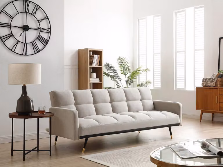 ROREMA Driezitsslaapbank in beige stof met retro design