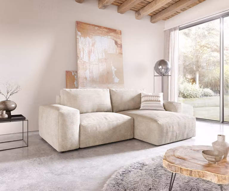 DELIFE Hoeksofa Lanzo Beige Corduroy met variabele recamière B: 233 cm, D: 155 cm, H: 70 cm