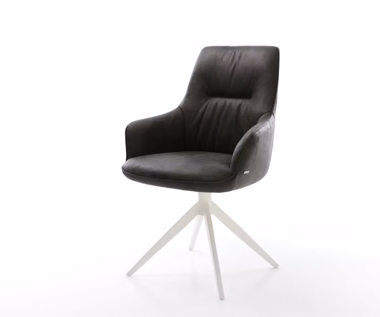 DELIFE Draaistoel Zelia-Flex met armleuning, antraciet microvelours, wit kruisframe, 360 graden draaibaar