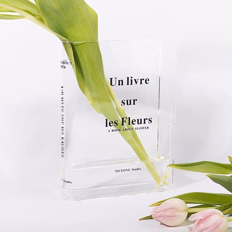 Merkloze Boekvaas Acryl - Helder Transparante Bloemenvaas voor Minimalistische Decoratie