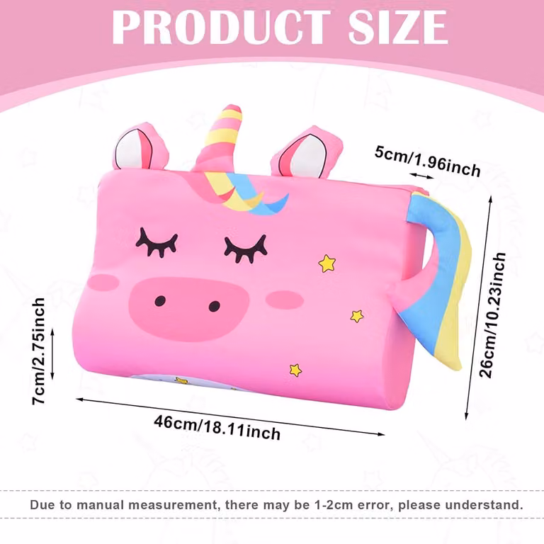 Schlummerkids Kinderhoofdkussen Eenhoorn, Ergonomisch en Ademend Comfortkussen voor Kinderen, B/D/H: 46 x 26 x 7 cm