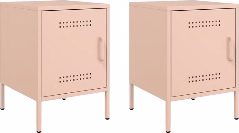 vidaXL Nachtkastjes 2 stuks - Staal - Roze - B/D/H: 36 x 39 x 50,5 cm