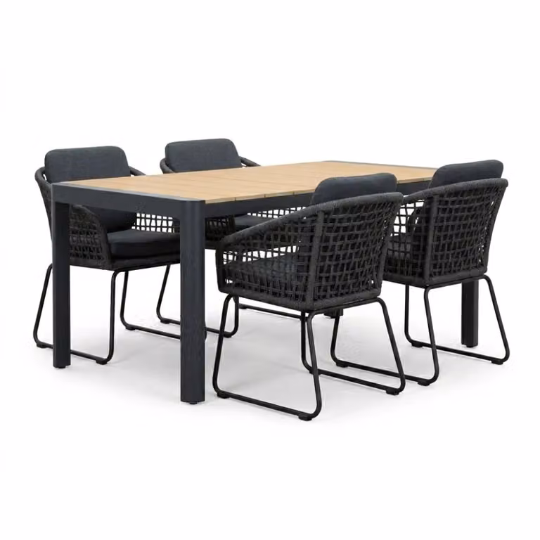 LUX outdoor living Liverpool/Tulum Lava Grey eettafelset voor 4 personen met polywood en touw, Breedte: 160 cm