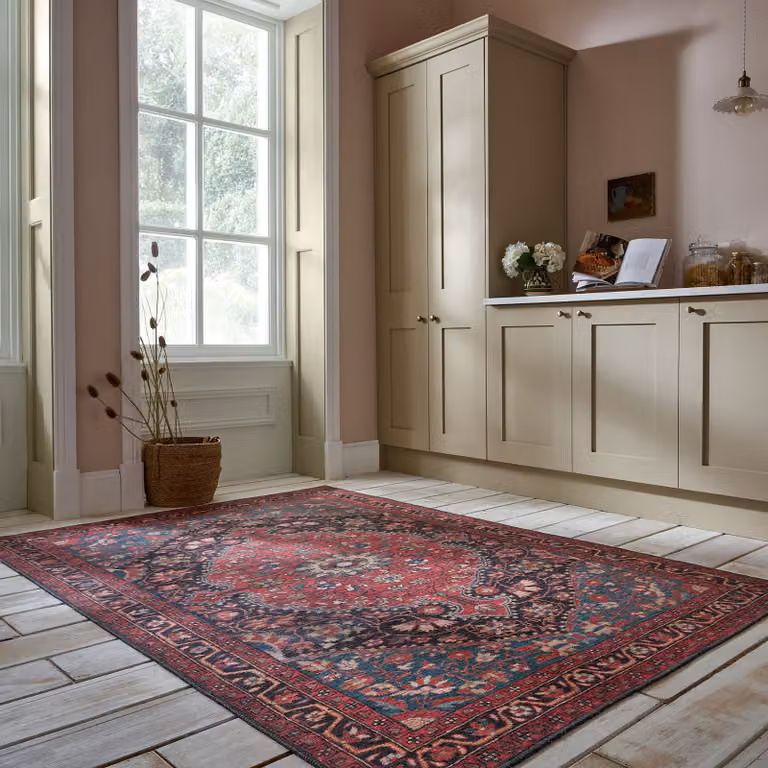 home24 Laagpolig vloerkleed Medallion rood polyester B/D: 152 x 230 cm