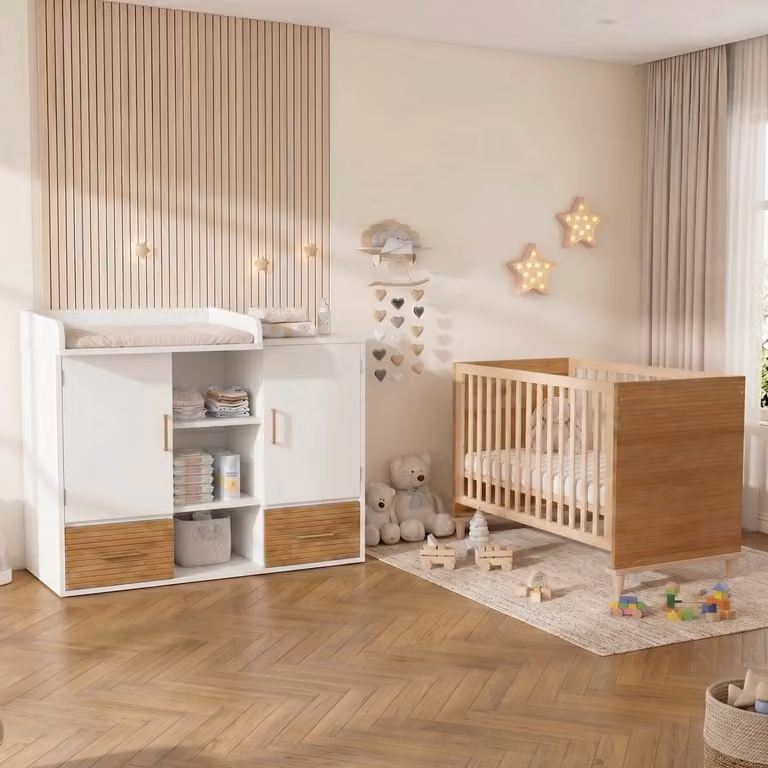 FloraGrace Babykamermeubelset met Commode en Ledikant in Naturel Wit