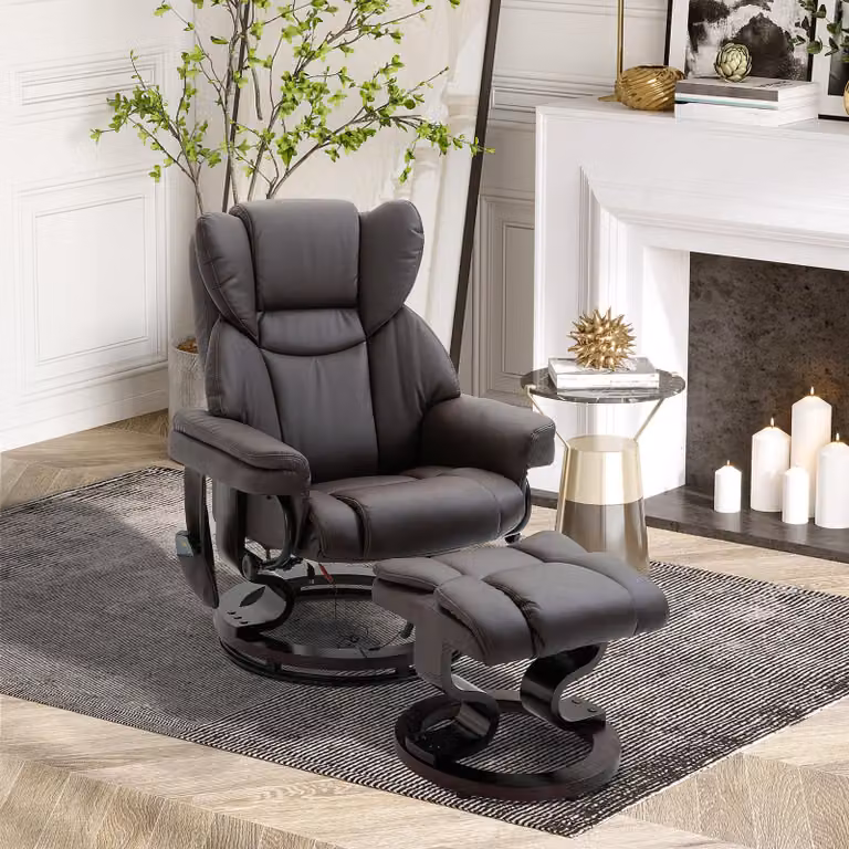 HOMCOM Relax fauteuil met massagefunctie, voetbank en ligstand, kunstleer, bruin