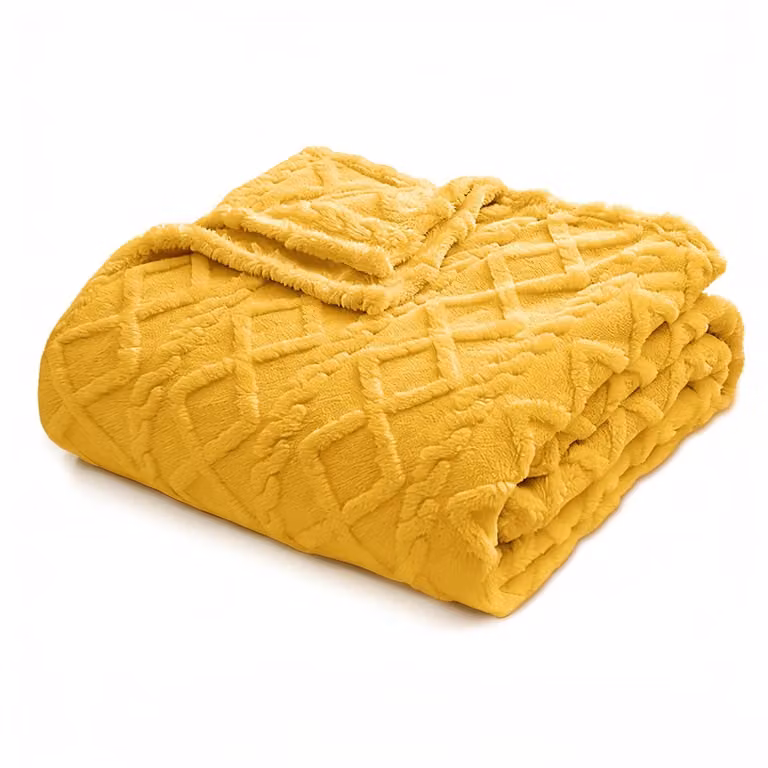 Mosterdgele chunky kabelsgebreide deken voor bank en woonkamer, 100 x 150 cm