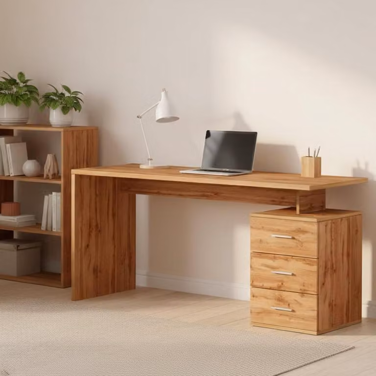 Dmora Siro Lineair multifunctioneel bureau, ruimtebesparend, B/D/H: 160 x 60 x 75 cm, eiken