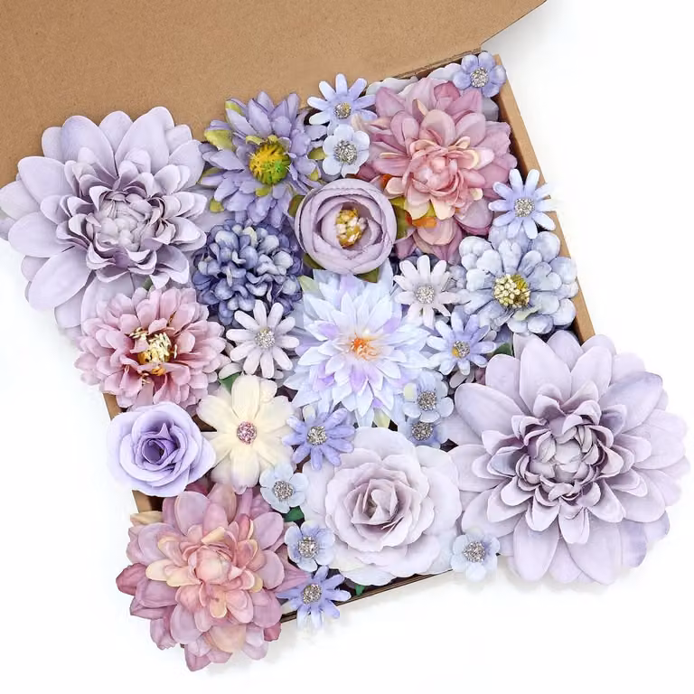Dailygoods 48 stuks kunstmatige bloemhoofden - Veelkleurige nepbloemen voor taartdecoratie, bruiloft of DIY haaraccessoires